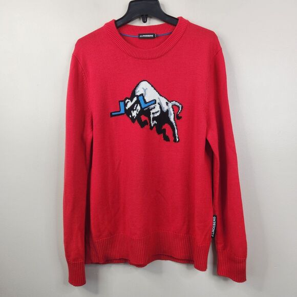 J. Lindeberg Mens Long Sleeve Wool Knit JL Bull Horn Sweater Large - Picture 1 of 8